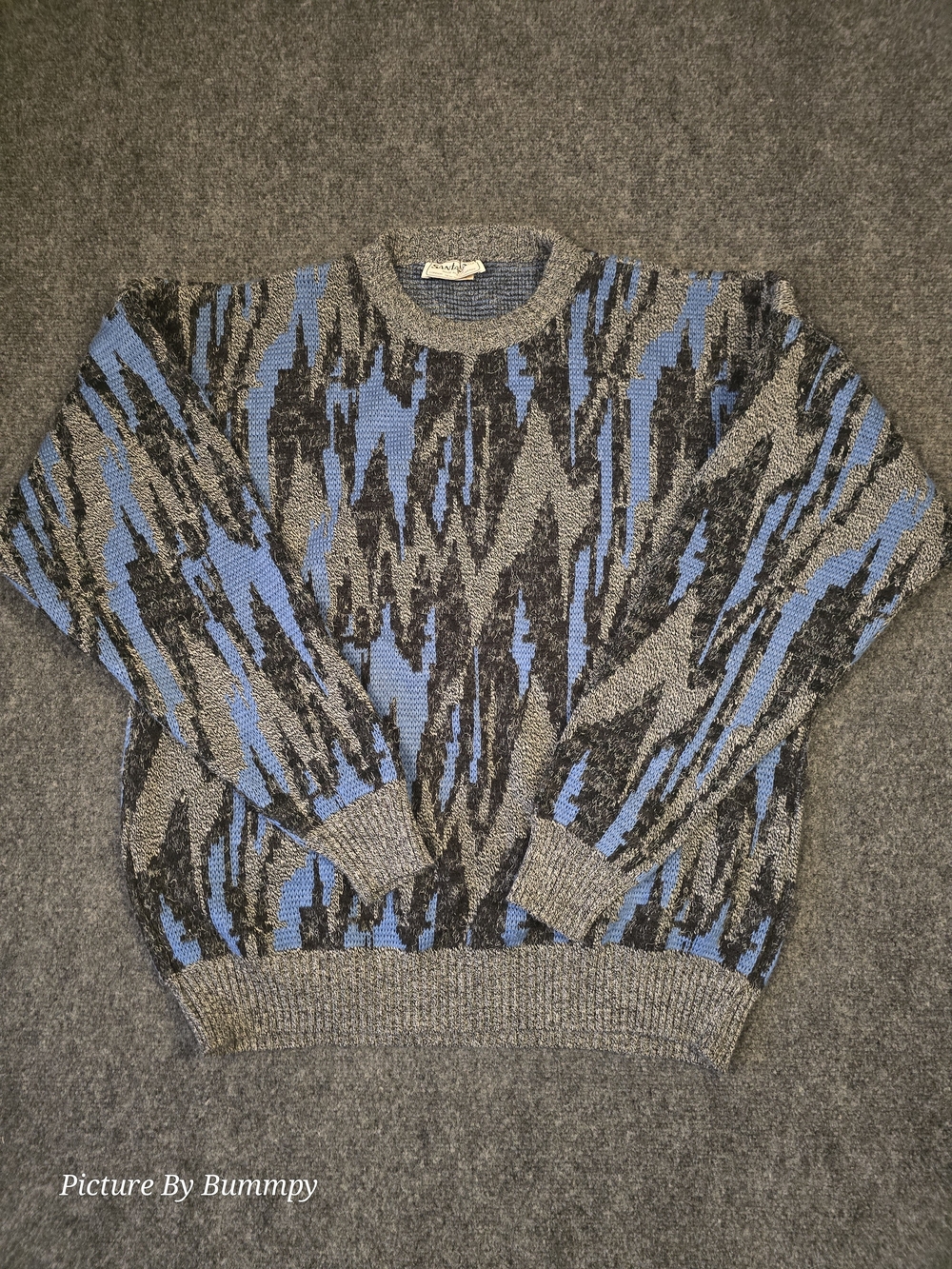 Vintage 80s 90s Santana Ltd Italian Art Knit Sweater Abstract Geometric Blue XL